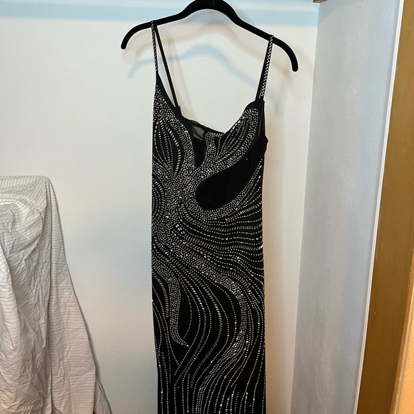 Elegant Black Sheer Beaded Dress - Extra Large Stretch Cocktail Party Dress XL - Picture 4 of 11